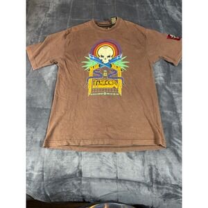 Vintage Mecca USA Mens Brown Skull Graphic T-Shirt Streetwear Medium RN 110237